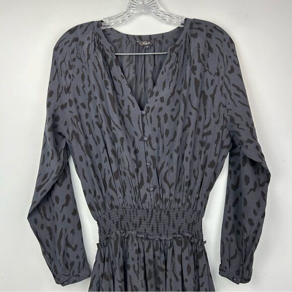 RAILS Jasmine Dress Ash Cheetah Mini Long Sleeve Button Details Tiered Skirt S - Picture 10 of 13